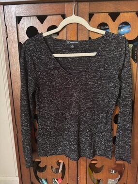 INC International Concepts Black Marled V-Neck Long Sleeve Top